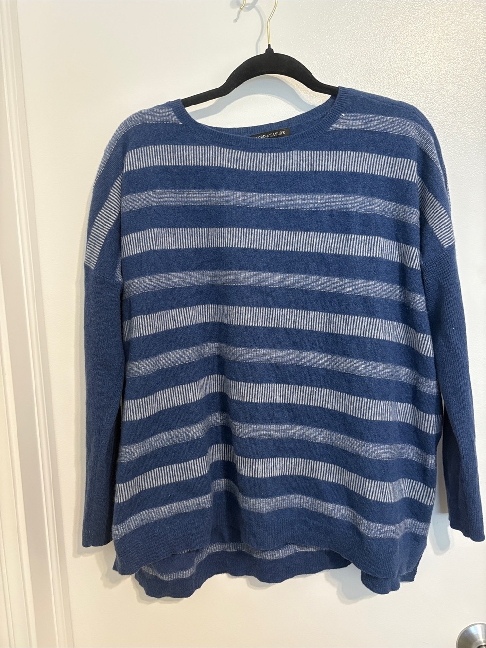 Lord & Taylor 100% Cashmere Blue and Gray Striped Women's Sweater Vintage